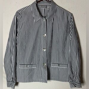 Chico's Black and White Striped Jacket-size 2 ( large )